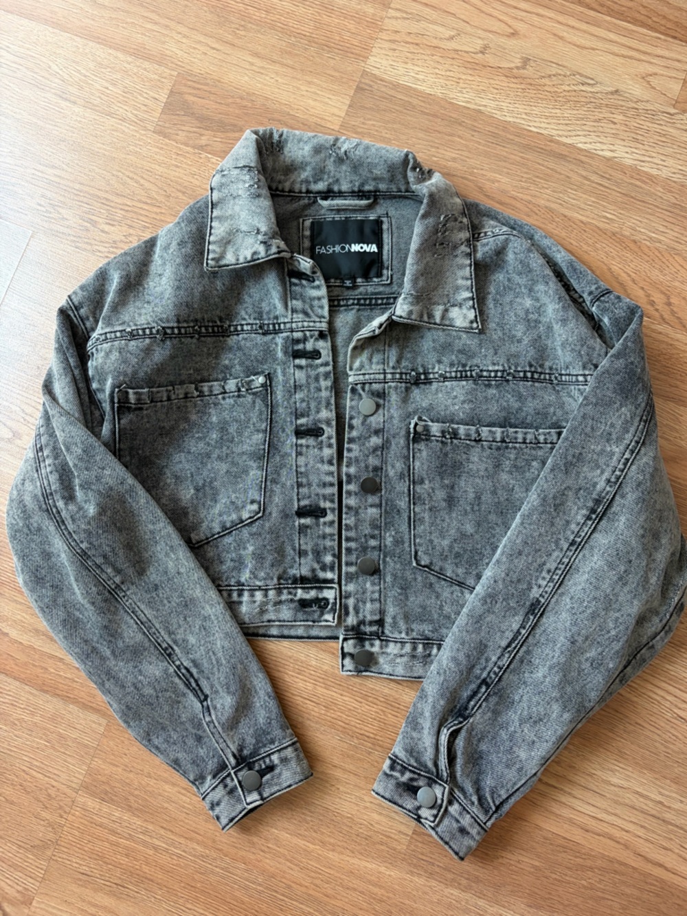 Fashion Nova Cropped Washed Gray Denim Jacket